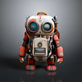 Cartoon Robot Figure With Large Blue Eyes Orange White Body And Red Feet