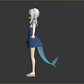 Game Movie Character With White Cat Ears Light Blue Hair Blue Dress Small Bag Sandals