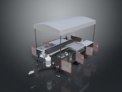 Mobile Food Truck With Canopy Counter Appliances And Open Doors For Outdoor Service 3d model