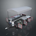 Mobile Food Truck With Canopy Counter Appliances And Open Doors For Outdoor Service