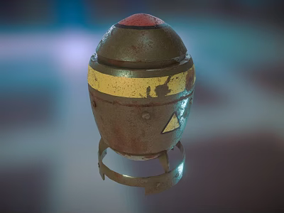 Rusty Military Grenade With Red Top Yellow Stripe And Metal Ring Base 3d model