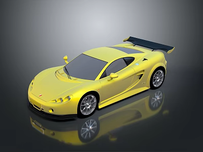 Sleek Yellow Sports Car With Black Rear Spoiler And Shiny Surface Reflection 3d model