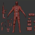 Male Adventurer Character With Companion Creature And Firearm Shovel Backpack Tools