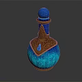Decorative Blue Glass Bottle With Shiny Bronze Decor Elements For Home Decoration