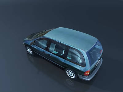 Teal Station Wagon Car Top View With Windows Wheels And Trunk Design 3d model