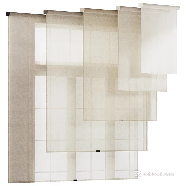 Modern Light Beige Sheer Curtains With Layered Design For Home Window Decor 3d model 