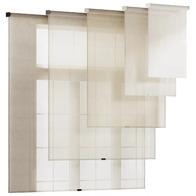 Modern Light Beige Sheer Curtains With Layered Design For Home Window Decor 3d model