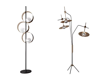 Modern Floor Lamps With Circular Shades And Tripod Base Adjustable Arms Design 3d model