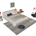 Modern Double Bed With White Bedding Gray Cushion Bedside Table Black Chair And Gray Rug