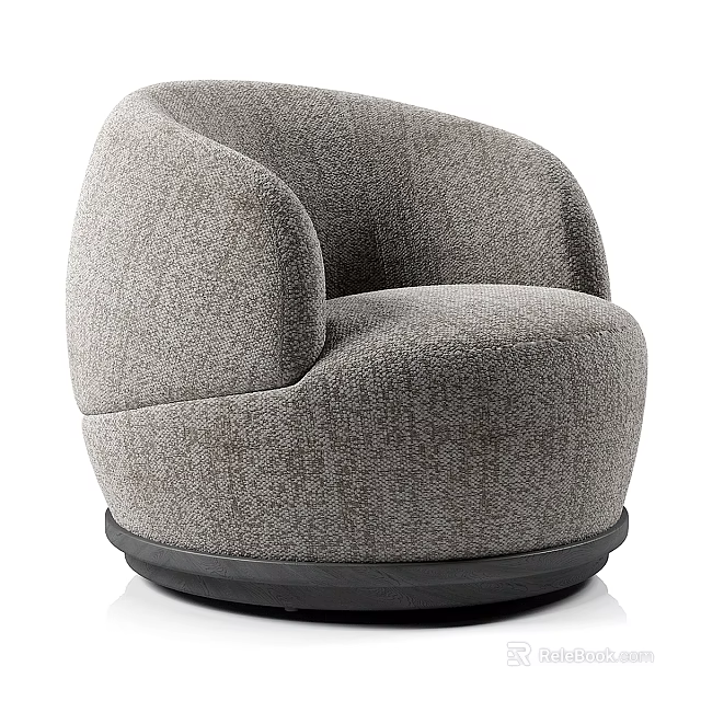 Modern Single Sofa With Soft Fabric Upholstery Curved Design And Round Black Base 3d model 