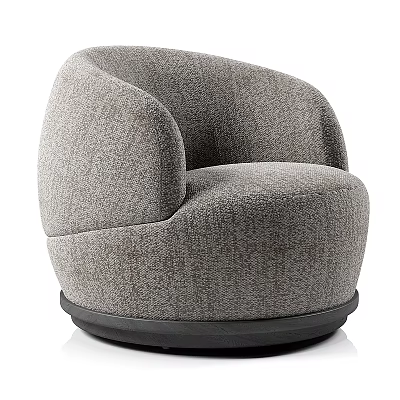 Modern Single Sofa With Soft Fabric Upholstery Curved Design And Round Black Base 3d model