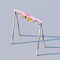 Outdoor Children's Swing With Pink Crossbar And Colorful Flags On Wooden Frames