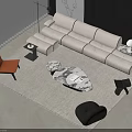 Modern White Sofa and Marble Coffee Table Set with Accent Chairs and Rug