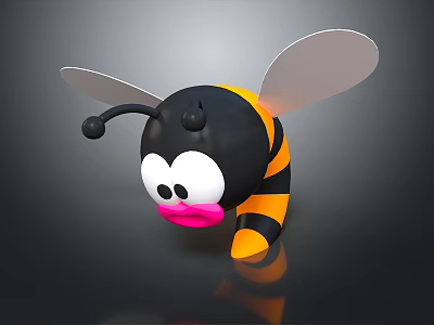 Cute 3D Flying Bee with Black Yellow Striped Body Big Eyes Pink Mouth Translucent Wings 3d model