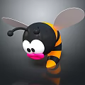 Cute 3D Flying Bee with Black Yellow Striped Body Big Eyes Pink Mouth Translucent Wings