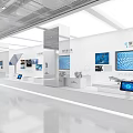 Modern Exhibition Hall Interior Design With Multiple Screens Display Stands And Exhibits