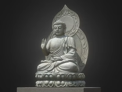 Exquisite Stone Buddha Sculpture Carving With Sitting Posture Lotus Base And Decorative Backrest 3d model