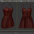 Pink Checkered Spaghetti Strap Dress With Waist Belt And Pleated Skirt