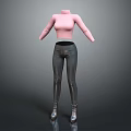Pink Turtleneck Top With Gray Skinny Pants And Silver Boots Outfit