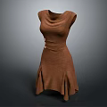 Brown Knit Dress With Unique Neckline Ruched Waist And Layered Skirt