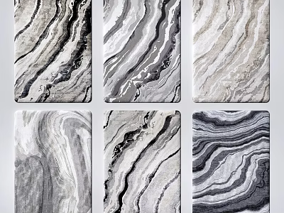 Modern Square Rugs with Marble Pattern in Black White Gray for Interior Decor 3d model