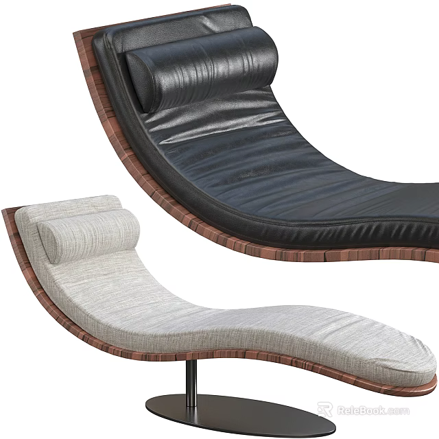 Modern Lounge Chair With Black Leather Light Gray Fabric And Curved Wooden Frame Design 3d model 