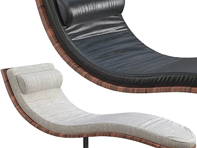 Modern Lounge Chair With Black Leather Light Gray Fabric And Curved Wooden Frame Design 3d model