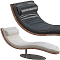 Modern Lounge Chair With Black Leather Light Gray Fabric And Curved Wooden Frame Design