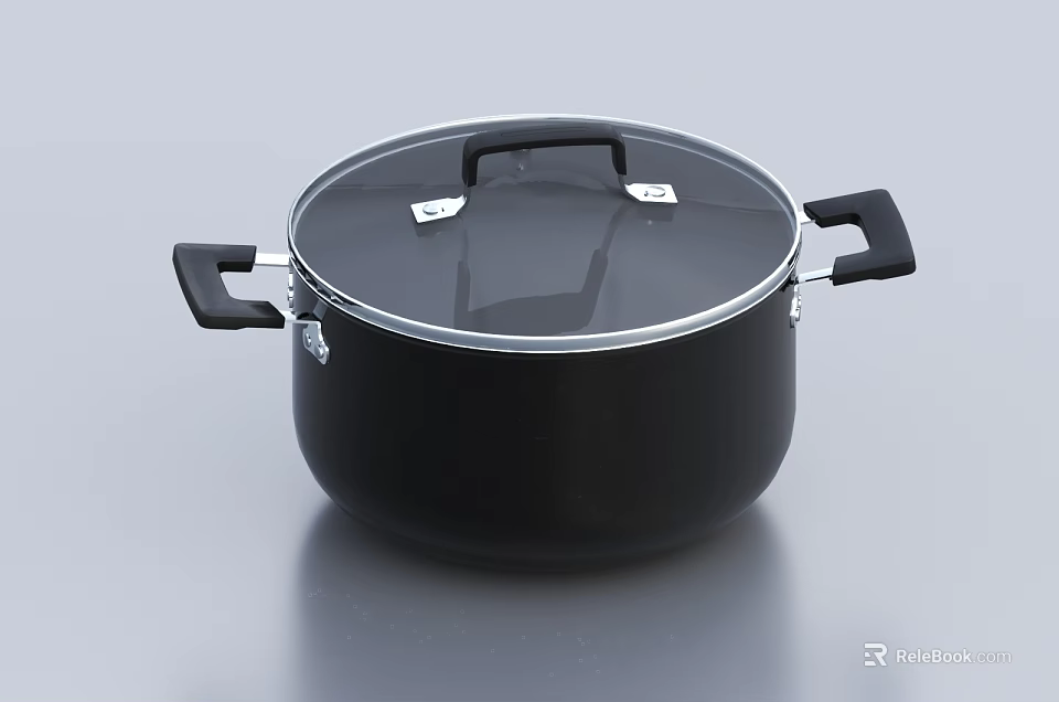 Black Cooking Pot With Transparent Lid And Double Handles For Kitchen Use 3d model 