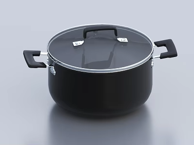 Black Cooking Pot With Transparent Lid And Double Handles For Kitchen Use 3d model