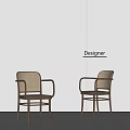 Designer Dining Chairs With Rattan Armrests And Wooden Frame In Minimalist Interior