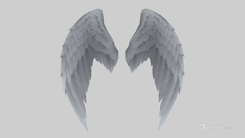 Detailed Grey Feathered Wings With Symmetrical Design And Light Grey Background 3d model 