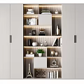 Modern Bookcase Design with Layered Shelves Decorative Items and Lighting 3d model