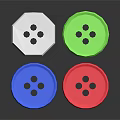 Colored Round And Octagonal Buttons With Blue Red Green White Colors And Four Holes