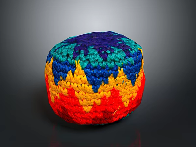 Colorful Handwoven Round Pouf Furniture With Vibrant Red Yellow Blue Green Hues 3d model