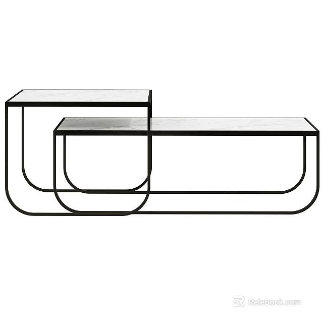 Modern Minimalist Coffee Table Set With Sleek Curved Edges And Nested Design 3d model