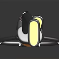 Smart Robot Lying On Reflective Surface With Gray Body Brown Accents And Yellow Feet