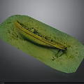 Yellow Canoe Water Vessel In Green Underwater Environment With Details