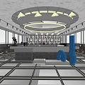 Luxury Modern Bar Interior Design With Circular Lighting Bar Counter And Floor to ceiling Windows