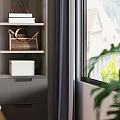Modern Minimalist Entryway Side Cabinet With Storage Shelves Near Window And Plant Decoration