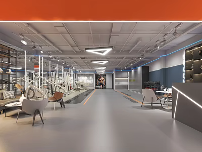 Modern Sports Fitness Gym Interior With Spacious Training Area And Various Exercise Equipment 3d model