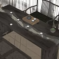 Wooden Tea Table With Flowing Water Pattern And Matching Chair For Tea Set