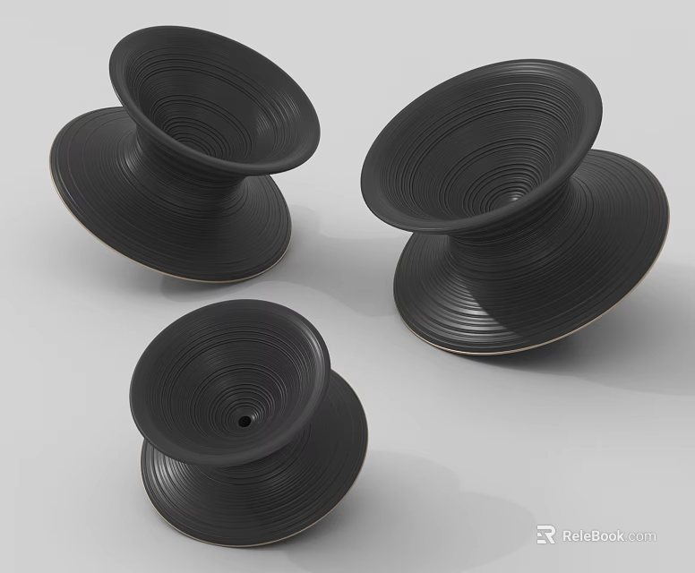 Modern Black Leisure Chair with Three Spiral Pattern Metal Legs and Sleek Design 3d model 