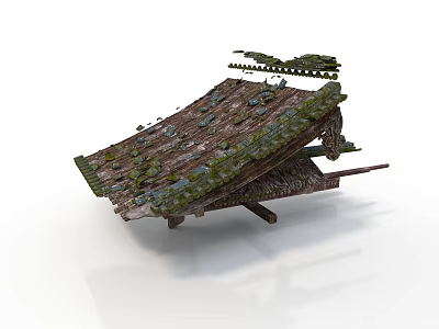 Architectural Sloped Roof Structure Covered With Natural Moss And Rustic Wooden Framing 3d model