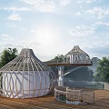 Boutique Hotel Architecture With Dome Structure Spiral Staircase And Elevated Platform In Green Hills