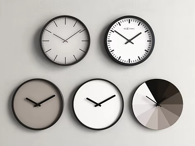 Modern Circular Wall Clocks With Black White Gray And Multicolored Designs 3d model