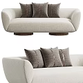 Modern Beige Two-Seater Sofa With Dark Gray Stitched Cushions And Wooden Legs