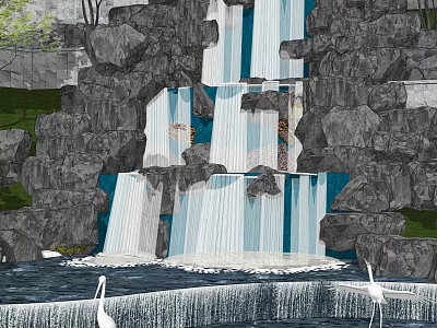 New Chinese-style rockery rockery rockery waterfall falling garden stone group courtyard landscape sketch scenic spot stone water curtain water curtain 3d model