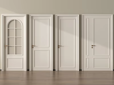 White Hinged Doors With Different Panel Designs And Gold Handles 3d model
