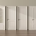 White Hinged Doors With Different Panel Designs And Gold Handles 3d model